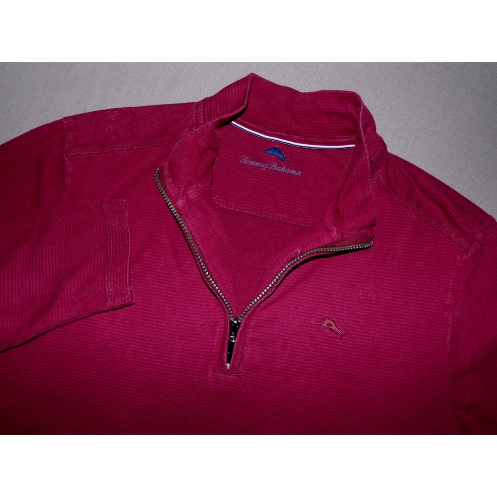 Tommy Bahama Purple Striped Marlin Logo Collared 1/4 Zip Sweater Large